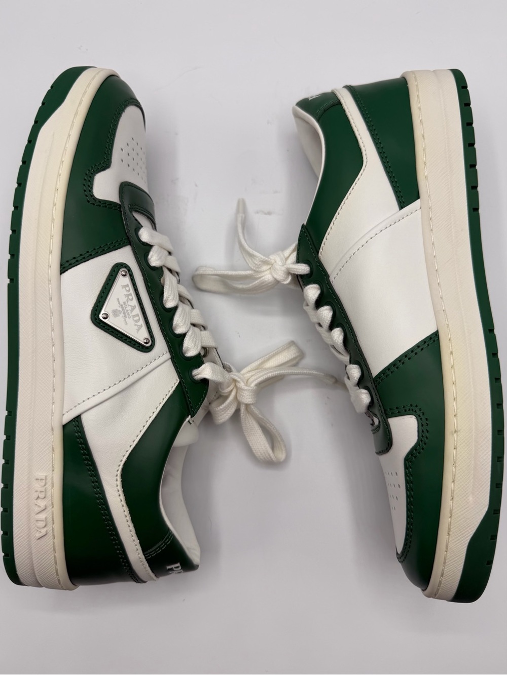 NIB Prada White Green Bicolor Leather Low-Top Court Downtown Sneakers EU 39
